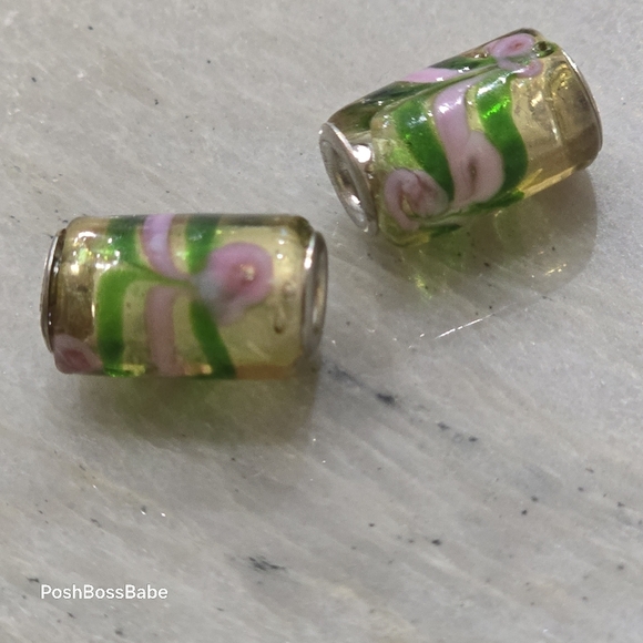 Metal center murano glass bead tubes - Picture 5 of 5